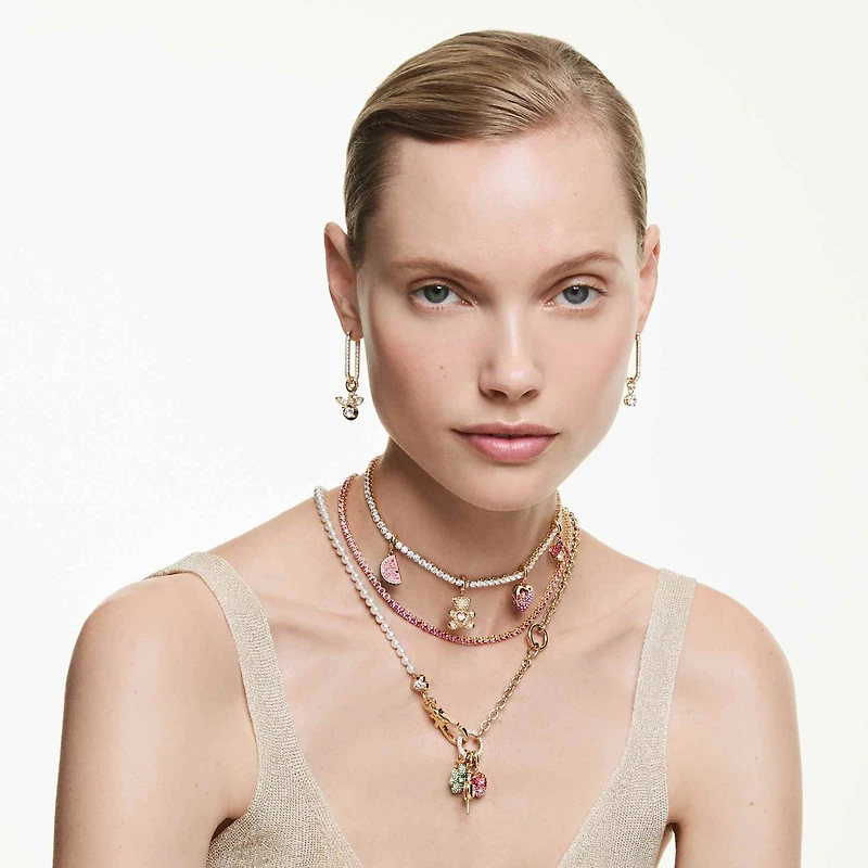 Idyllia necklace, Crystal pearl, White, Gold-tone plated