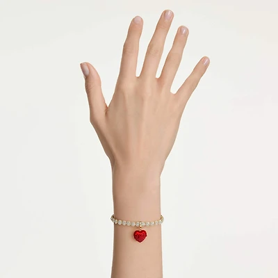 Idyllia charm, Round cut, Heart, Red, 18K gold finish