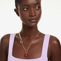 Idyllia charm, Round cut, Heart, Red, 18K gold finish