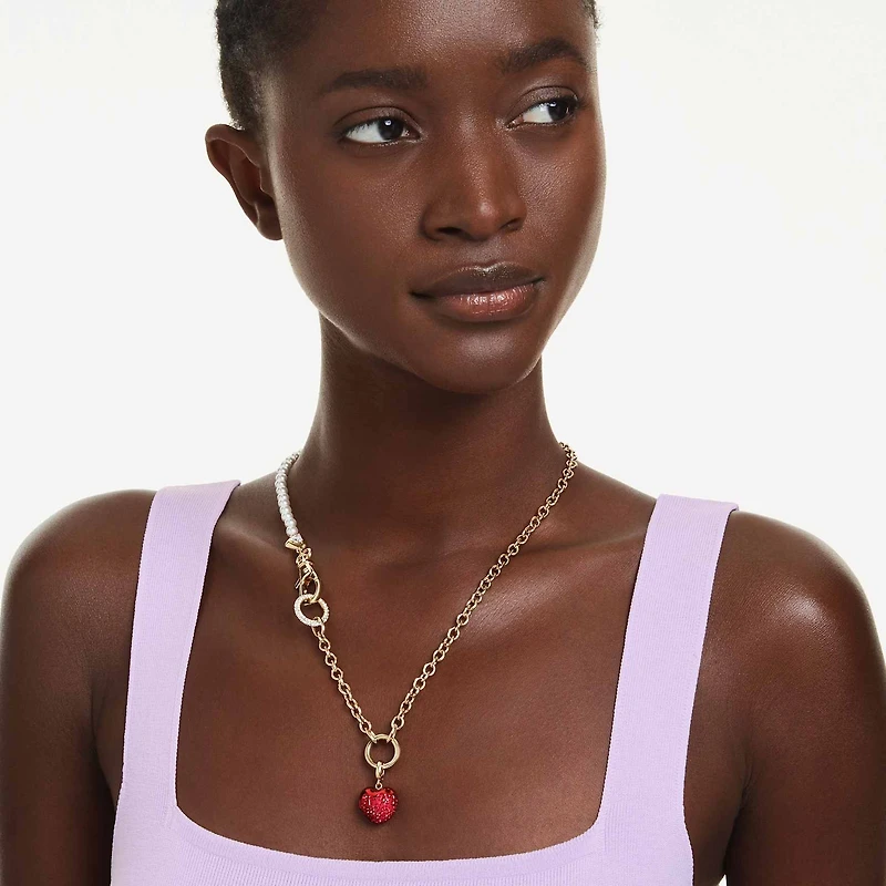 Idyllia charm, Round cut, Heart, Red, Gold-tone plated by SWAROVSKI