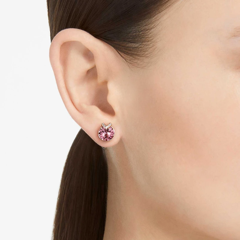 Bella stud earrings, Round cut, Pavé, Pink, Rose gold-tone plated by SWAROVSKI