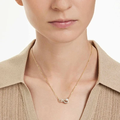 Hyperbola necklace, Heart cut, Pavé, Infinity, White, 18K gold finish