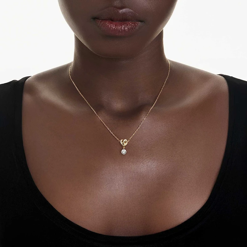 Lifelong pendant, Round cut, Heart, White, 18K gold finish
