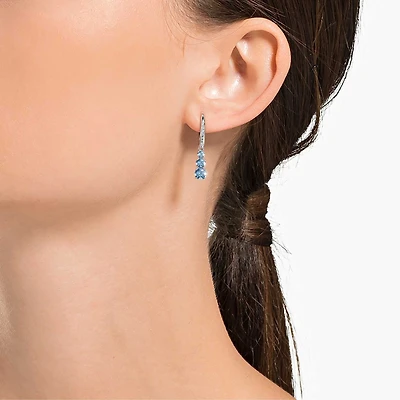 Stilla Attract hoop earrings, Round cut, Pavé, Blue, Rhodium plated