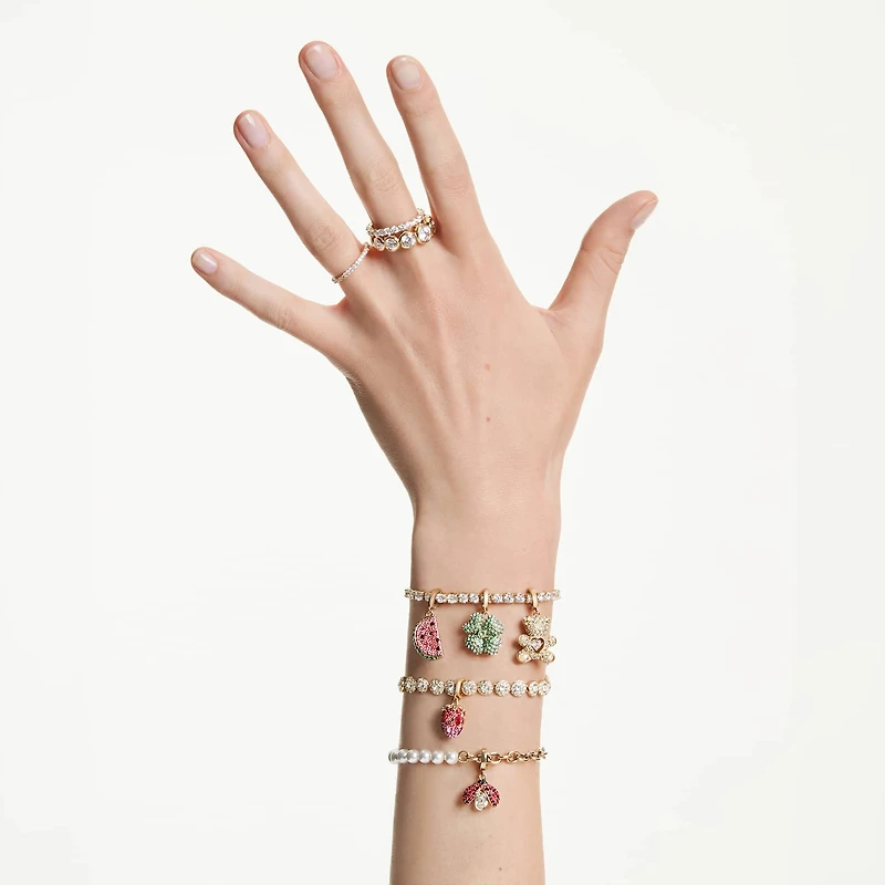 Idyllia charm, Clover, Green, Gold-tone plated