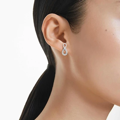Hyperbola stud earrings, Round cut, Pavé, Infinity, White, Rhodium plated