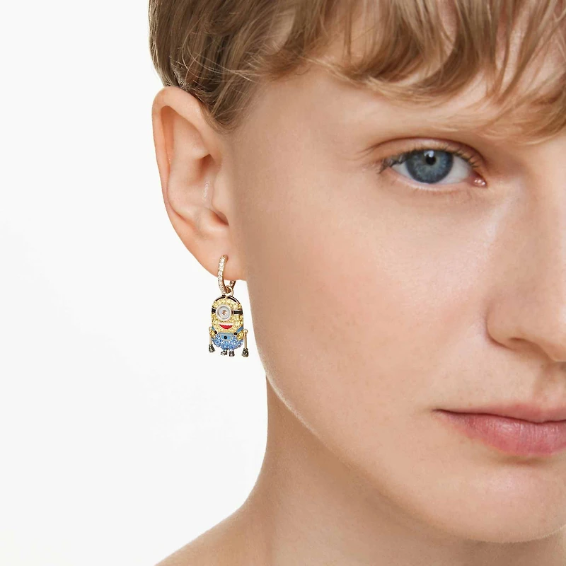 Minions Stuart and Banana drop earrings, Pavé, Mini, Multicoloured, 18K gold finish