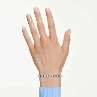 Matrix Tennis bracelet, Round cut, Blue, Ruthenium plated