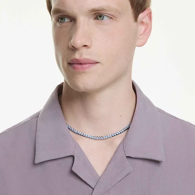 Matrix Tennis necklace, Round cut, Blue, Ruthenium plated