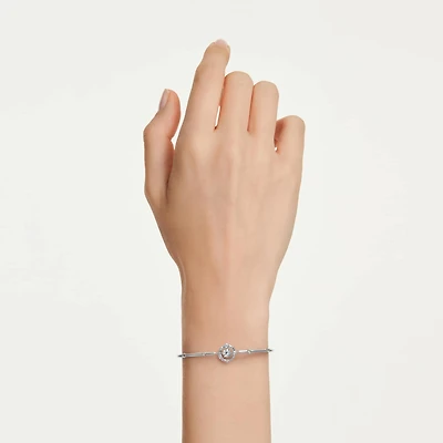 Constella bangle, Round cut, Dancing stone, White, Rhodium plated