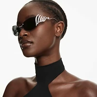 Sunglasses, Cat-eye shape, Swan, Silver tone by SWAROVSKI