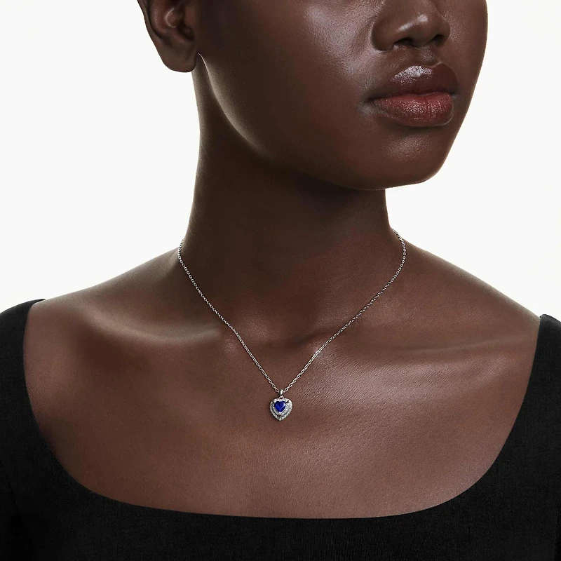One pendant, Heart cut, Pavé, Heart, Blue, Rhodium plated by SWAROVSKI