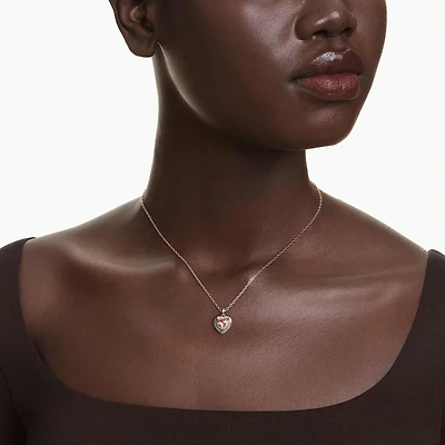 One pendant, Heart cut, Pavé, Heart, Pink, Mixed metal finish