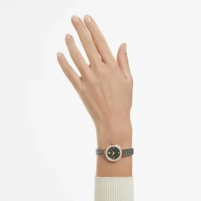 Matrix pearl bangle watch, Swiss Made, Crystal bracelet, Black, Rose gold-tone finish