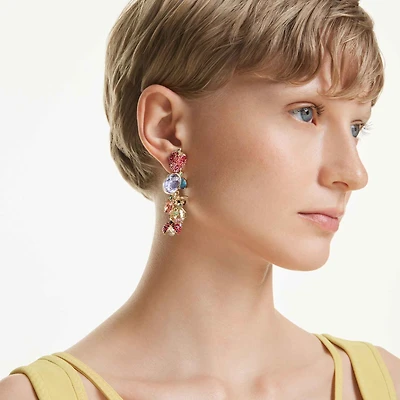 Idyllia clip earrings, Mixed cuts, Fruit, Ladybug, Multicolored, Gold-tone plated