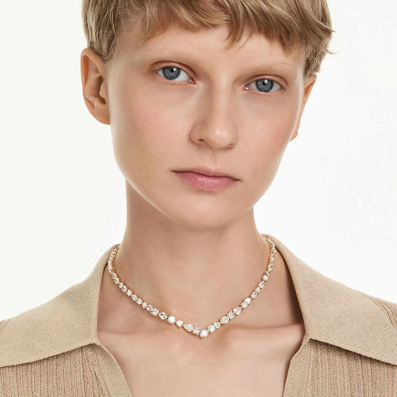 Mesmera necklace, Mixed cuts, White, Gold-tone plated by SWAROVSKI