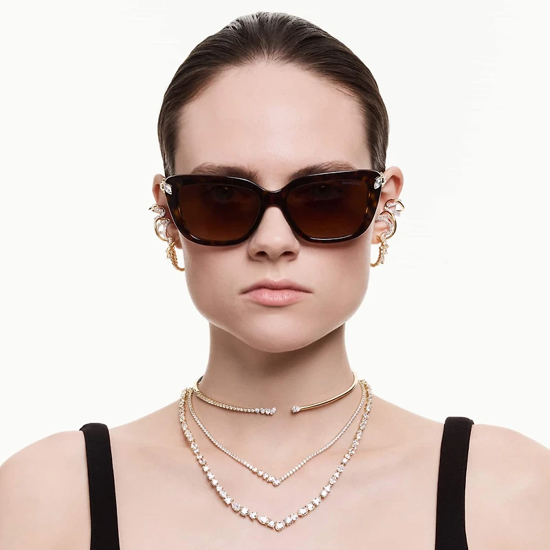 Mesmera necklace, Mixed cuts, White, Gold-tone plated