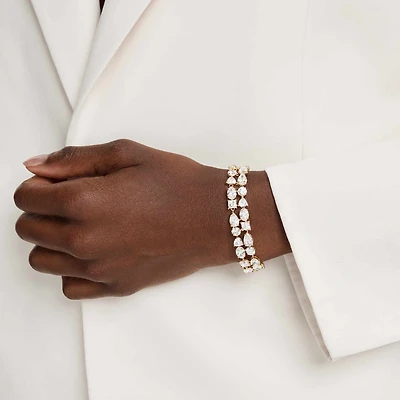 Mesmera bracelet, Mixed cuts, White, Gold-tone plated