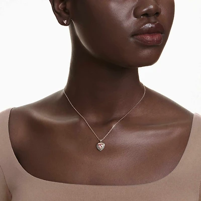 One set, Heart cut, Pavé, Heart, Pink, 18K rose gold finish