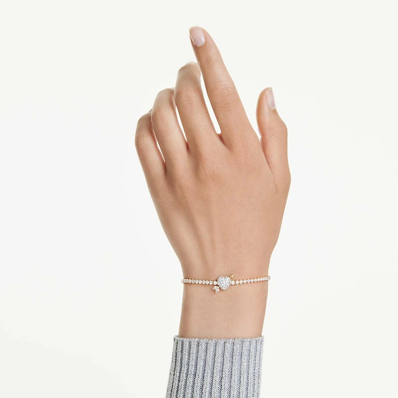 Idyllia bracelet, Mixed cuts, Heart with arrow, White, Gold-tone plated by SWAROVSKI