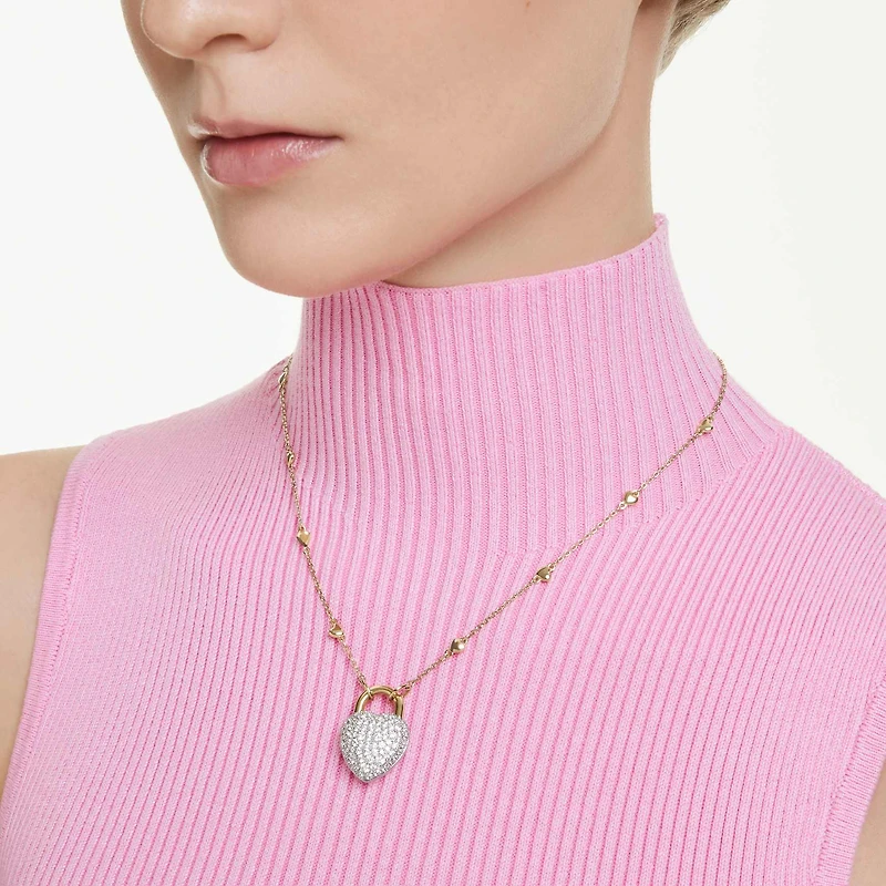 Idyllia pendant, Mixed cuts, Heart, White, 18K gold finish