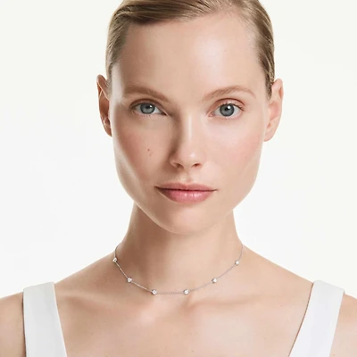 Octagon necklace, Lab-grown diamonds 0.7 ct tw, Round shape, Sterling silver