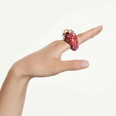 Idyllia motif ring, Mixed cuts, Strawberry, Red, Gold-tone plated