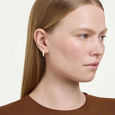 Swarovski Classica hoop earrings, Round cut, White, Sterling silver, 18K gold finish