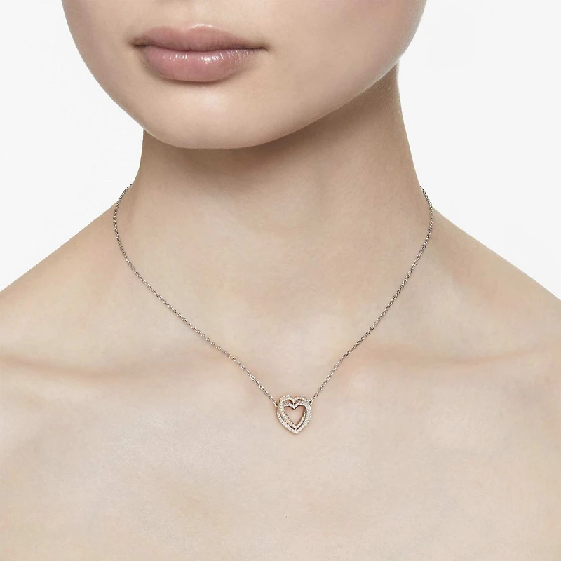 Hyperbola necklace, Round cut, Heart, White, Mixed metal finish