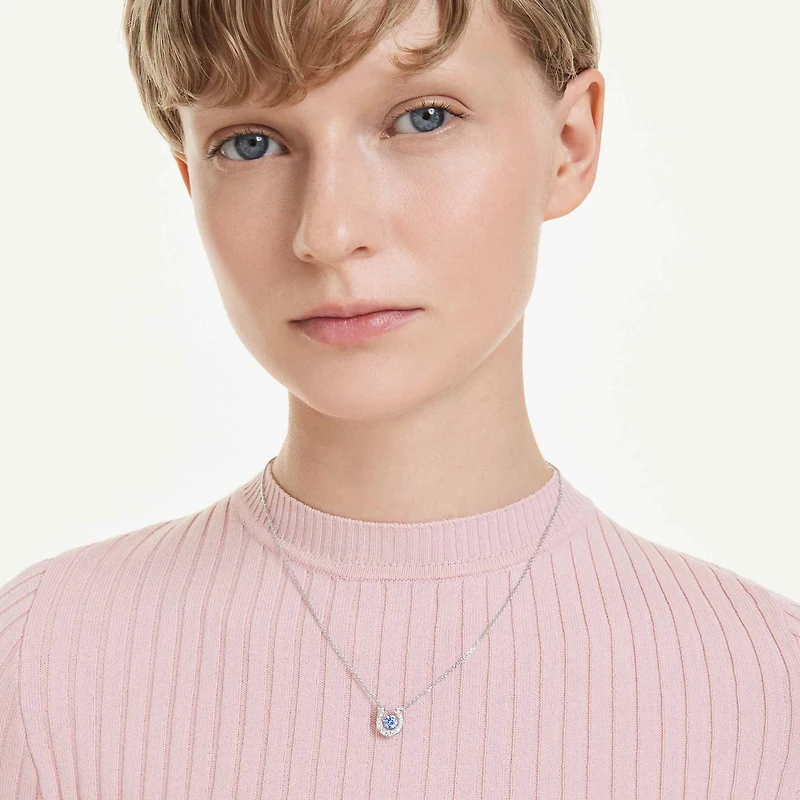 Symbolica pendant, Round cut, Pavé, Horse shoe, Blue, Rhodium plated by SWAROVSKI