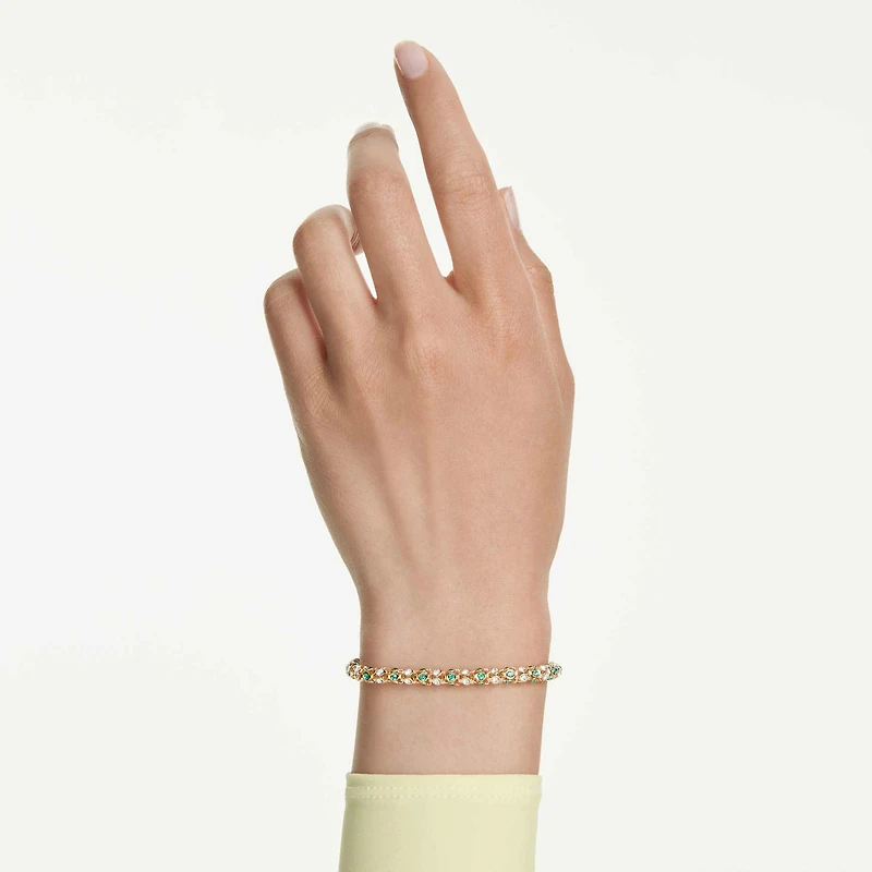 Dextera bracelet, Round cut, Green, Gold-tone finish by SWAROVSKI