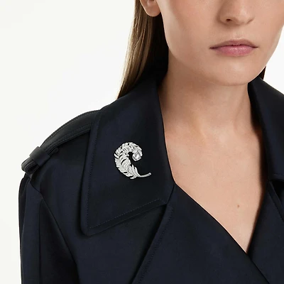 Idyllia brooch, Mixed cuts, Feather, Rhodium plated