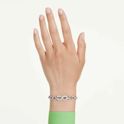 Dextera bracelet, Round cut, White, Rhodium plated