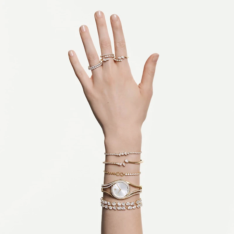 Mesmera open ring, Mixed cuts, White, 18K gold finish