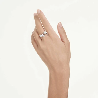 Mesmera open ring, Crystal pearl, Marquise cut, White, Rhodium plated