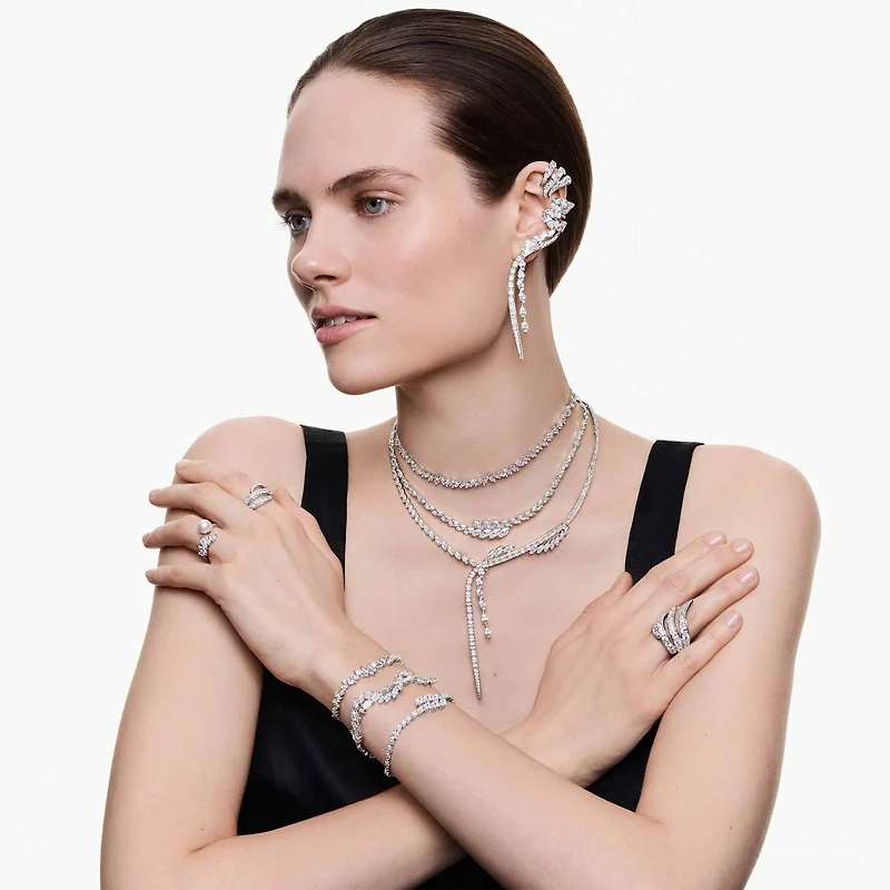 Mesmera bracelet, Marquise cut, White, Rhodium plated