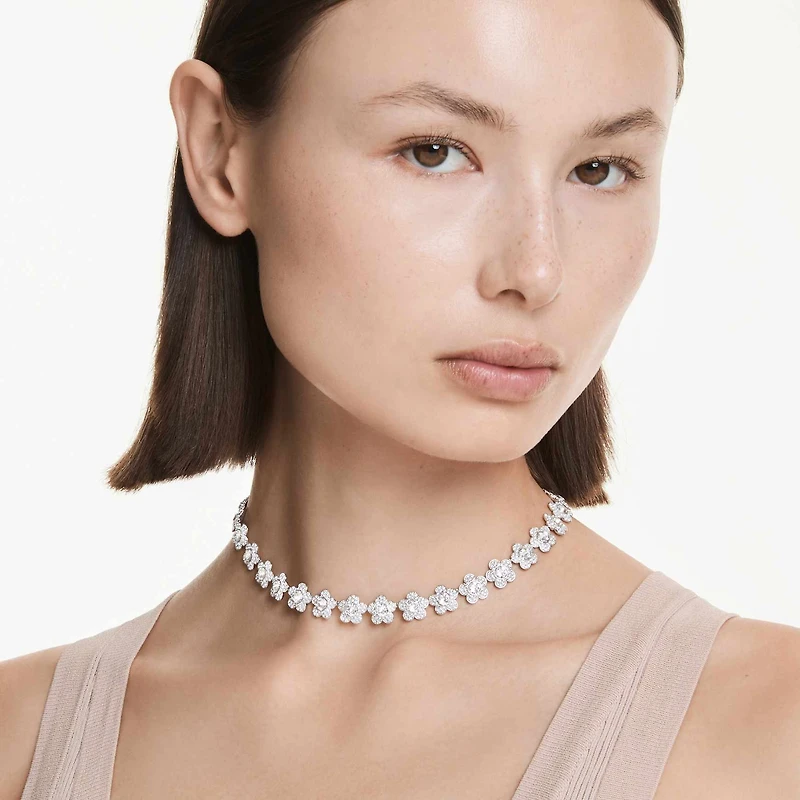 Ariana Grande x Swarovski necklace, Round cut, Flower, White, Rhodium plated by SWAROVSKI