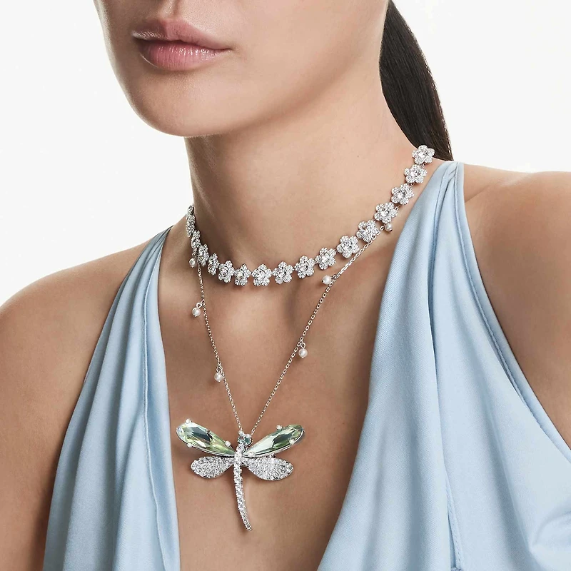 Ariana Grande x Swarovski necklace, Round cut, Flower, White, Rhodium plated