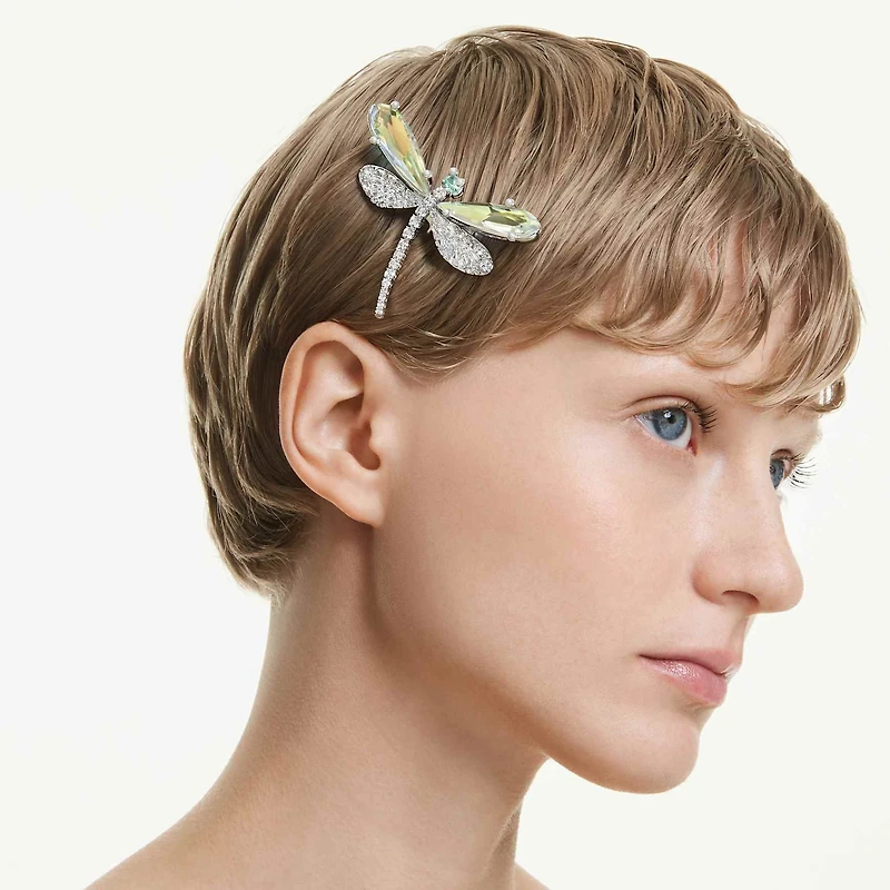 Ariana Grande x Swarovski brooch and hair accessory, Crystal Pearl, Mixed cuts, Dragonfly, White, Rhodium plated by SWAROVSKI