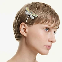 Ariana Grande x Swarovski brooch and hair accessory, Crystal Pearl, Mixed cuts, Dragonfly, White, Rhodium plated by SWAROVSKI