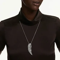 Vienna pendant and brooch, Mixed cuts, Feather, White, Rhodium plated