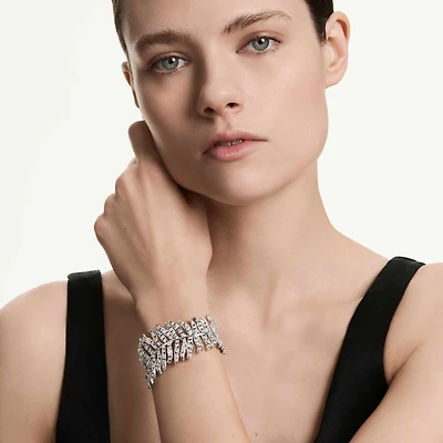 Vienna bracelet, Mixed cuts, Feather, White, Rhodium plated