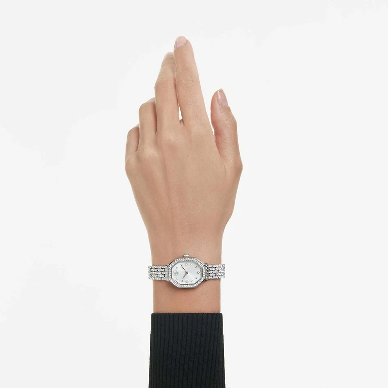 Dextera octagon watch, Swiss Made, Metal bracelet, Silver tone, Stainless steel