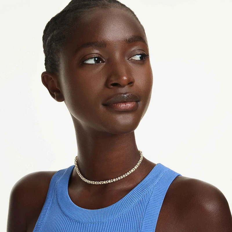 Dextera necklace, Round cut, White, 18K gold finish