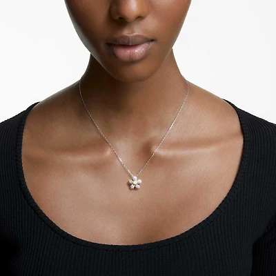 Tough pendant, Pavé, Flower, White, Mixed metal finish