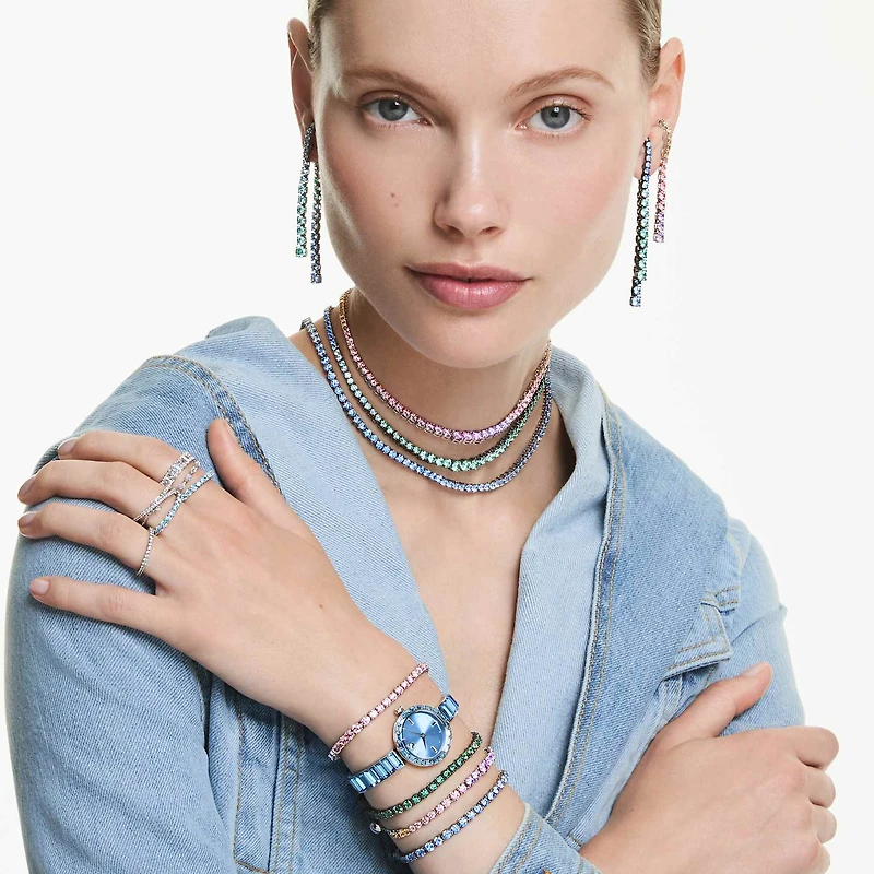 Matrix necklace, Gradient of round cuts, Multicoloured, Rhodium plated