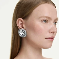 Una Angelic clip earrings, Cushion cut, White, Ruthenium plated
