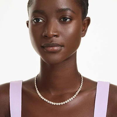 Una Angelic necklace, Round cut, Small, White, Gold-tone plated