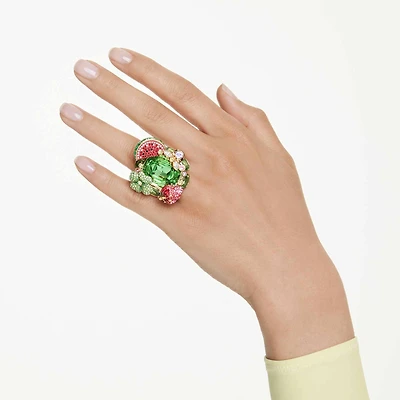 Idyllia motif ring, Multicoloured, Gold-tone plated