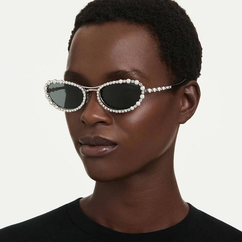 Sunglasses, Oval shape, 2 in 1 clip-on, SK7044, Silver Tone by SWAROVSKI